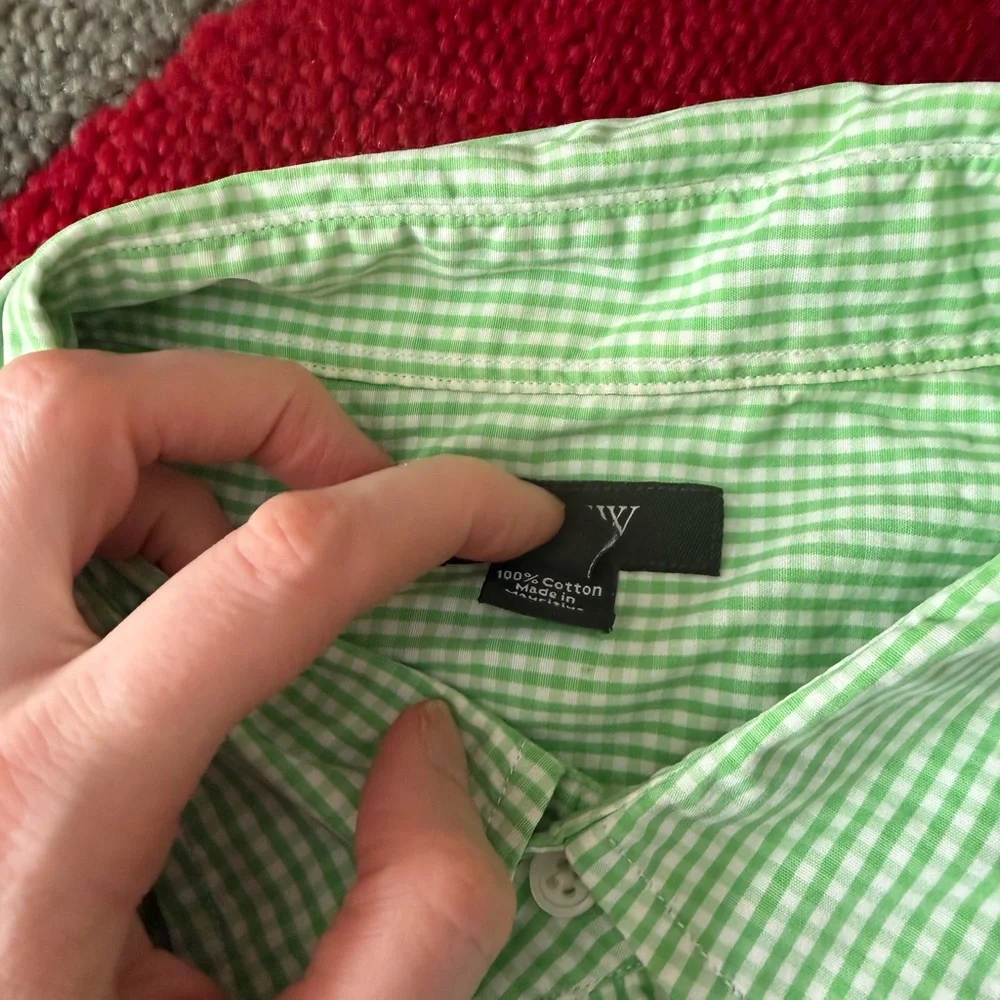 J. Crew Green White Plaid Button Down Shirt Preppy Style Spring Men’s Size Large